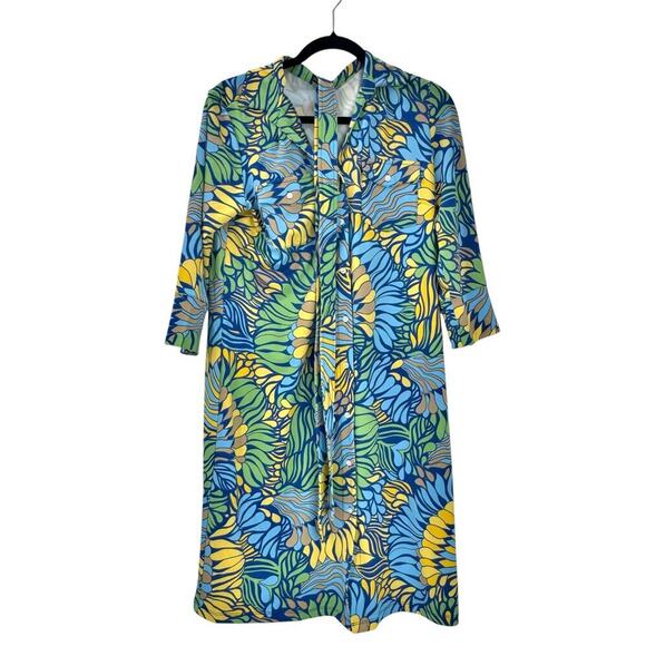 J. McLaughlin Dresses & Skirts - J. McLaughlin Brynn Lyford Jersey Retro Print Shirt Dress Multicolor Size L